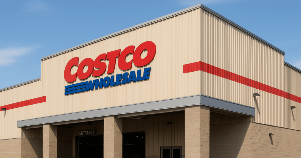 코스트코 매장 외관 전경 (Costco Warehouse Exterior from Angled Perspective)