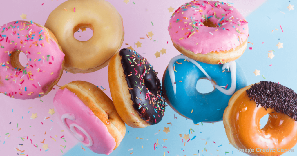 다채로운 색상의 도넛이 공중에 떠 있는 모습 (Colorful Donuts Floating in Air)