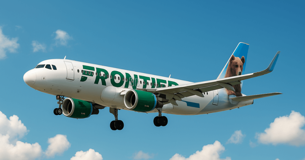 푸른 하늘을 나는 프론티어 항공 비행기 (Frontier Airlines Plane Flying in Blue Sky)