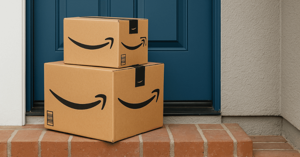 현관 앞에 놓인 아마존 택배 상자 (Amazon Parcels on Doorstep)
